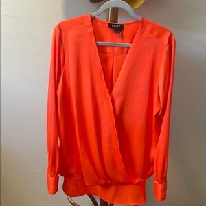 DKNY Red Wrap Blouse with Long Sleeves